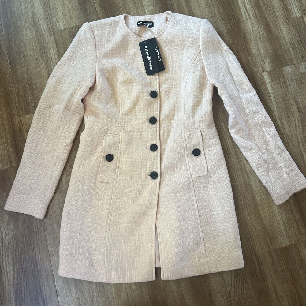NWT Karl Lagerfeld Pink Sherbt‎ Coral Long Suit Jacket Blazer Size 2